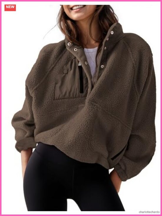 Other - Lightweight Fleece Pullover Jacket Cropped Fuzzy Sherpa Sweatshirt Coat with